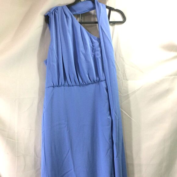 NEW Black Halo Eve Fantasia One Shoulder Neck Scarf Gown Blue Bliss Size 12 NWT - Picture 3 of 7
